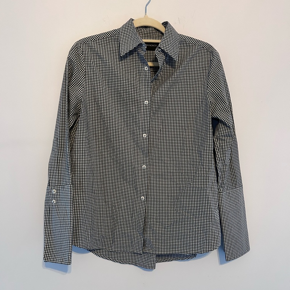 Misha Nonoo husband button down checkered shirt